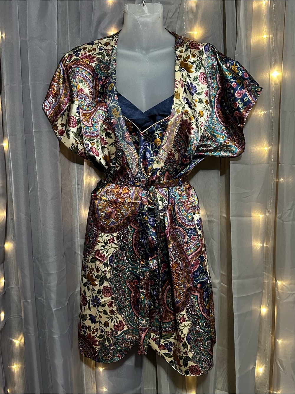 Vintage floral Paisley slip nightgown/robe set Sz M by Sleep Solutions